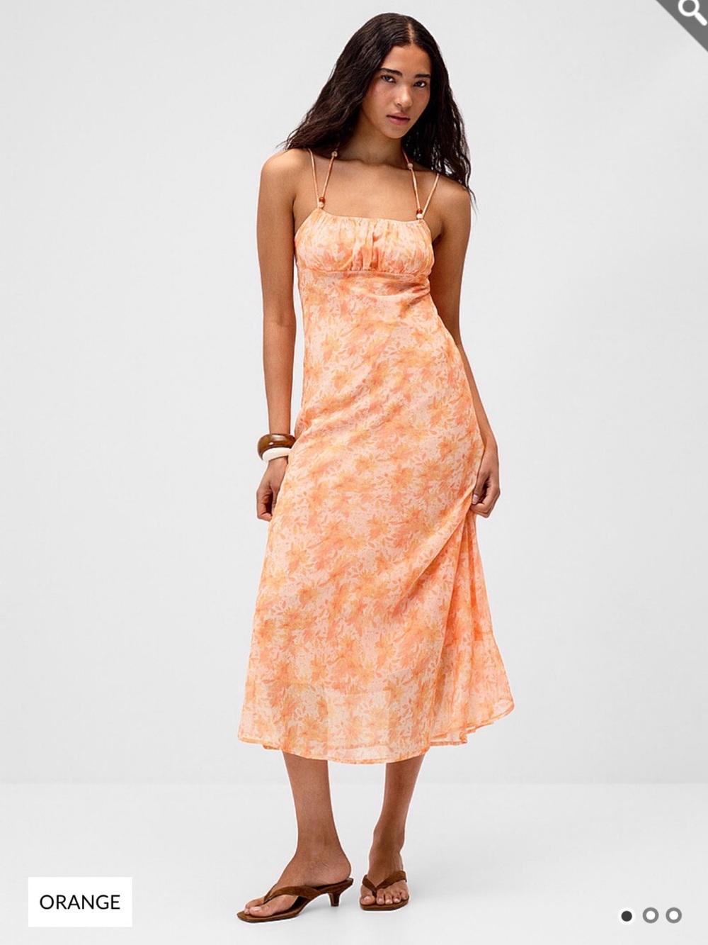 twik Orange Floral Slip Midi Dress